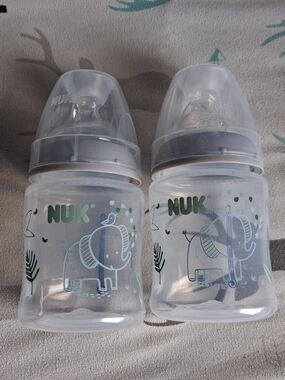 NUK Baby Bottle with Elephant Print - Gray and Green Accents